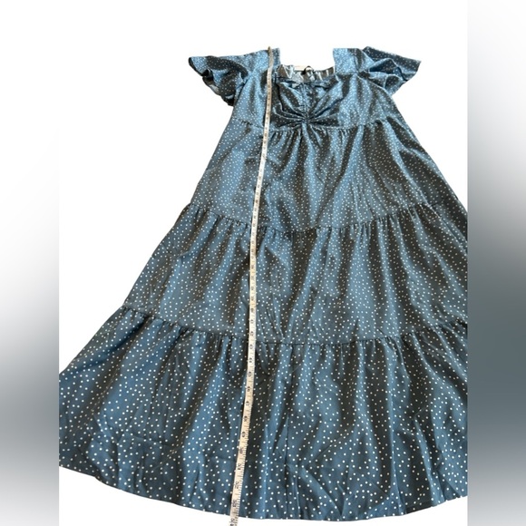 New Bloom Chic Womens US 22 24 Blue Polka Dot Ruched Front Tiered Midi Dress NWT - Picture 11 of 13